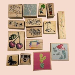 Lot of 15 Wood Mounted Stamps